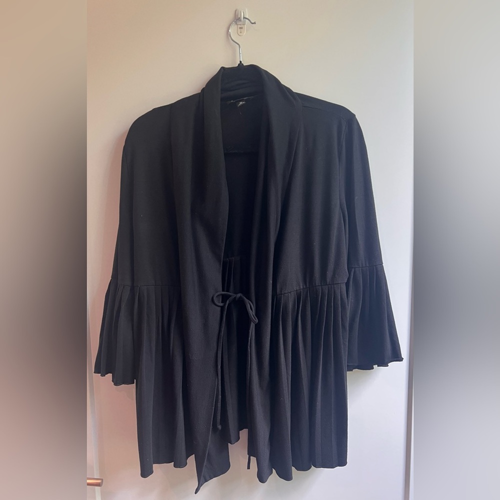 AB Studio Black Open Front Cardigan with Tie Waist